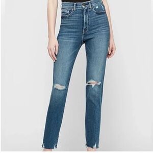 Express Slim Ankle Super High Waisted Distressed Stretch Jeans